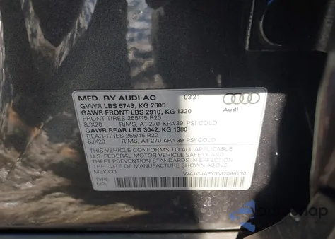 2021 Audi Sq5 Prestige Tfsi Quattro Tiptronic z USA, uszkodzony, nr VIN WA1C4AFY3M2069130